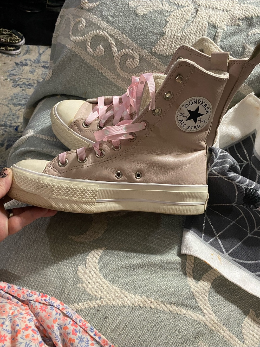 Converse All Star High-Top Sneakers in Blush Pink and White
